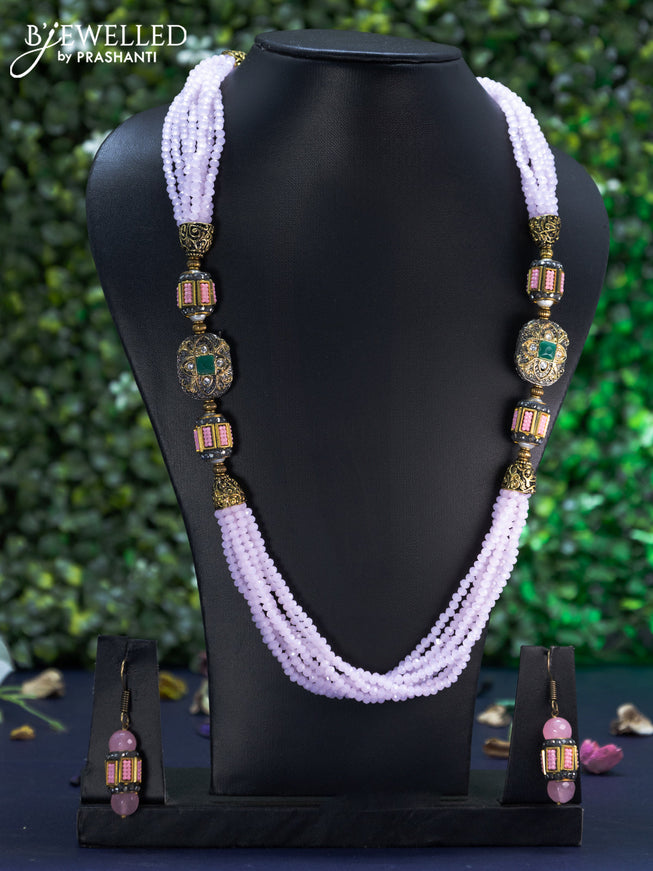 Jaipur crystal beaded baby pink necklace with stones pendant