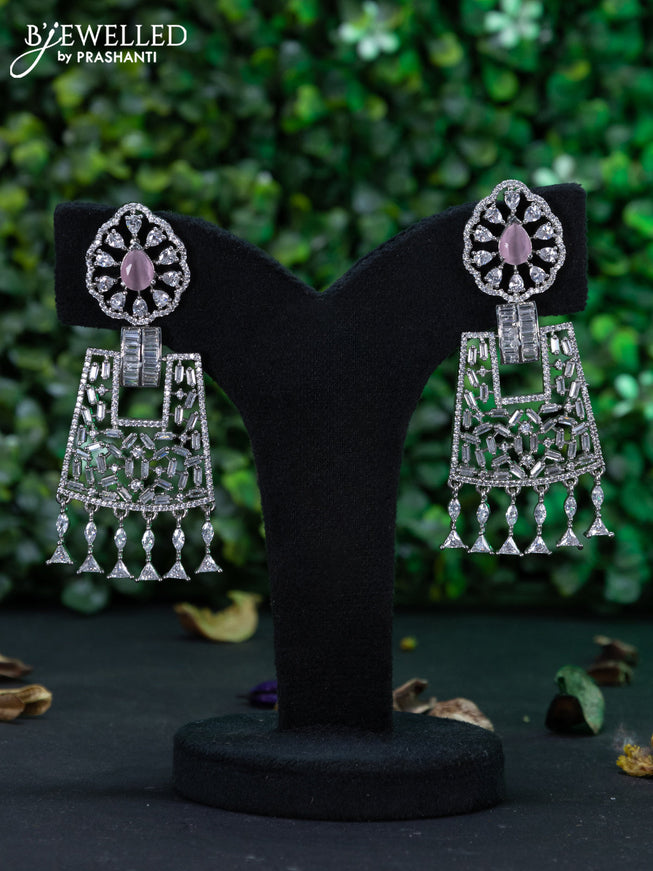 Zircon earring with baby pink & cz stones and hangings