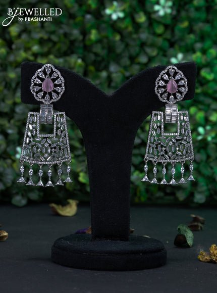 Zircon earring with baby pink & cz stones and hangings