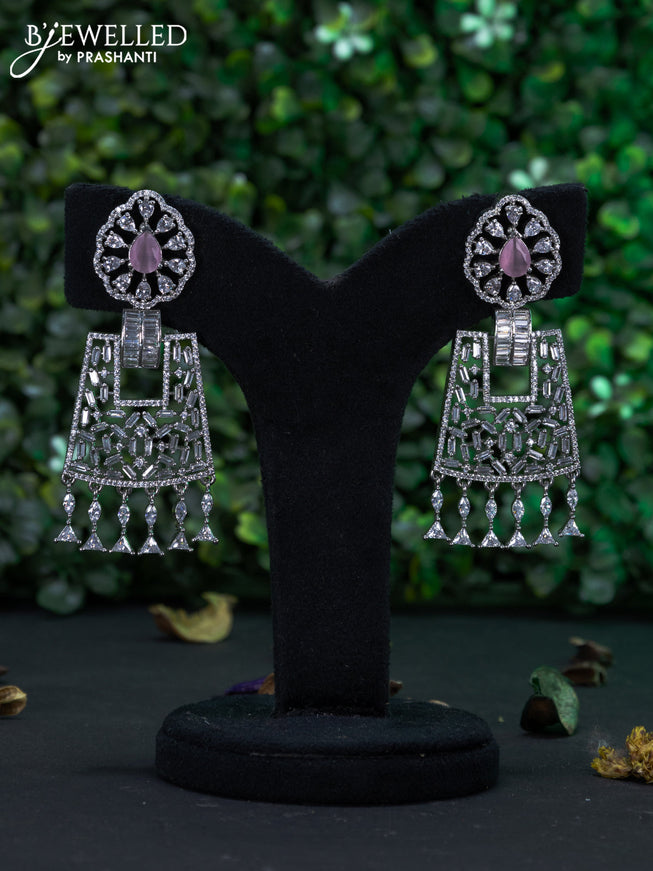 Zircon earring with baby pink & cz stones and hangings