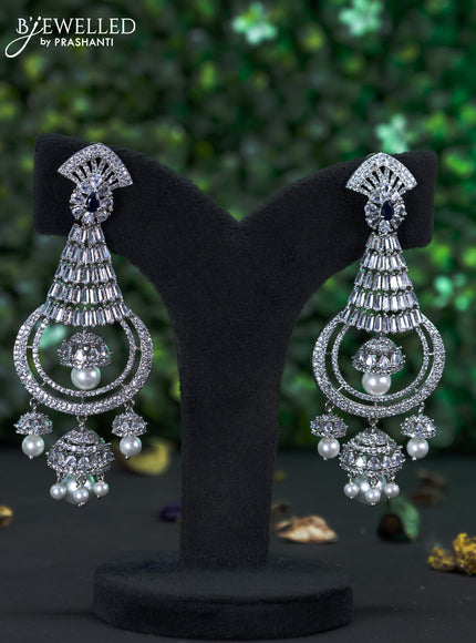 Zircon earring with sapphire & cz stones and pearl hangings