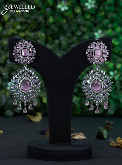 Zircon earring with baby pink & cz stones and hangings