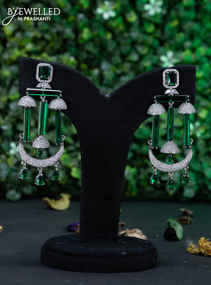 Zircon earring with emerald & cz stones and hangings