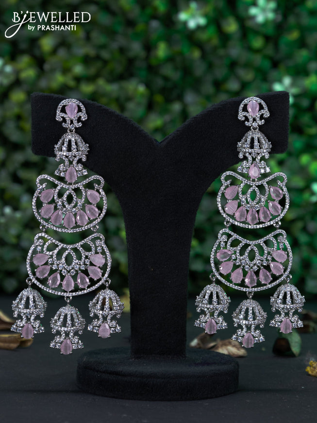 Zircon earring with baby pink & cz stones and hangings