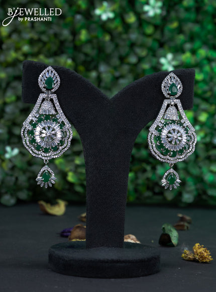 Zircon earring with emerald & cz stones and hanging