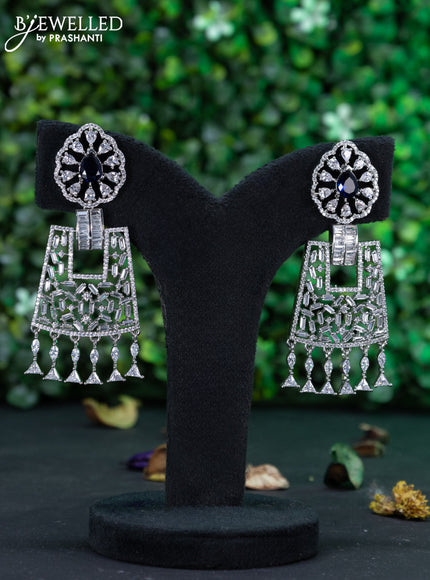 Zircon earring with sapphire & cz stones and pearl hangings