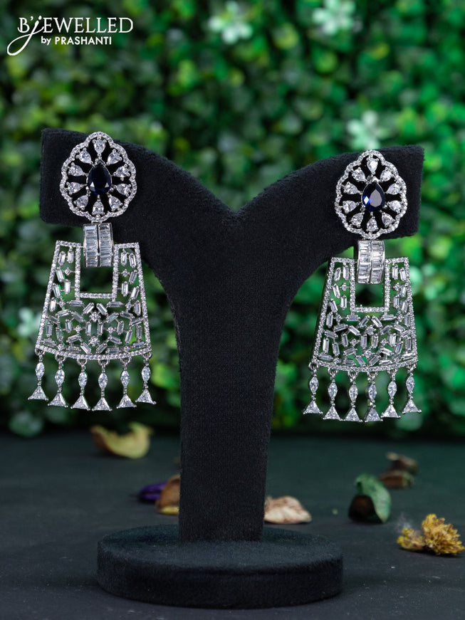 Zircon earring with sapphire & cz stones and pearl hangings