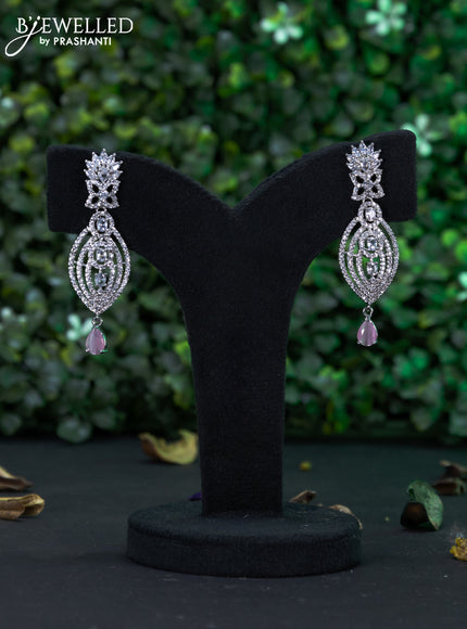 Zircon earring with baby pink & cz stones and hanging