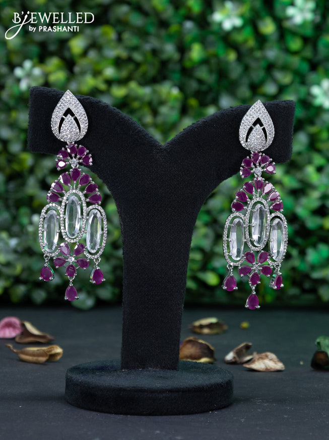 Zircon earring with ruby & cz stones and hangings