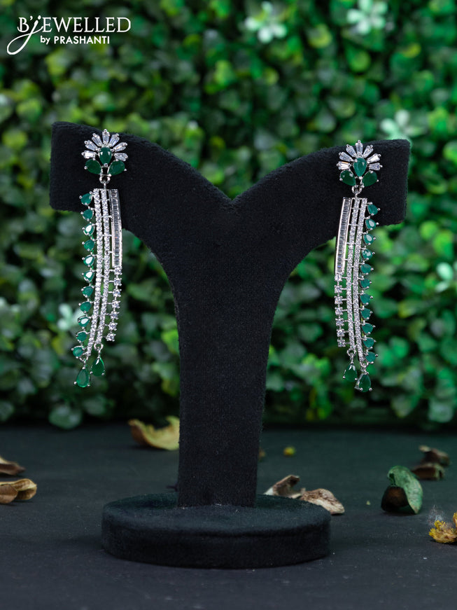 Zircon earring with emerald & cz stones and hangings