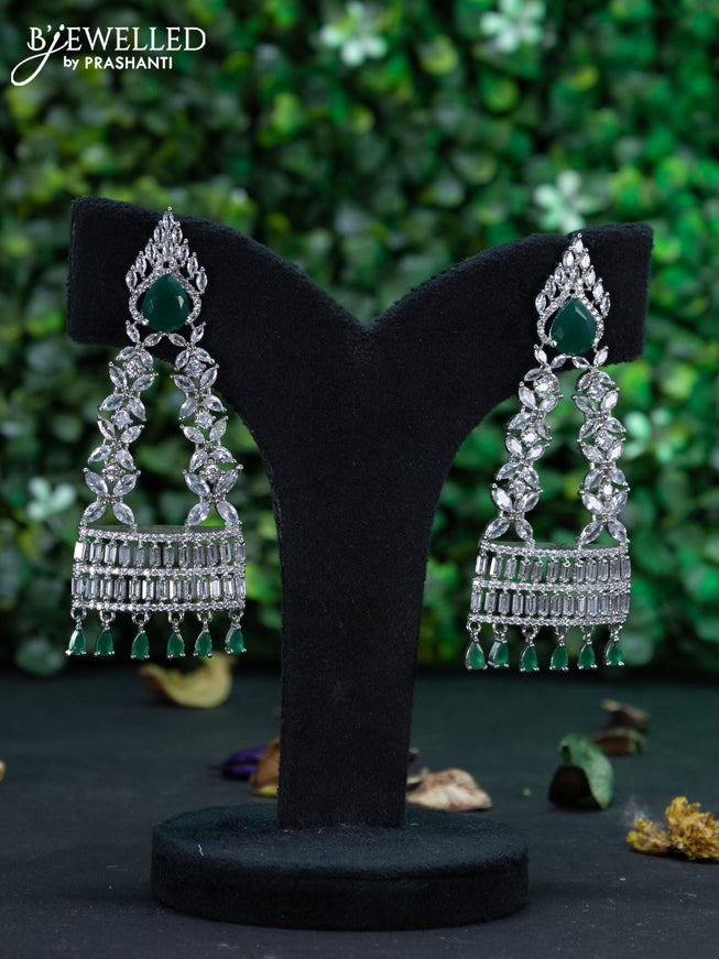 Zircon earring with emerald & cz stones and hangings