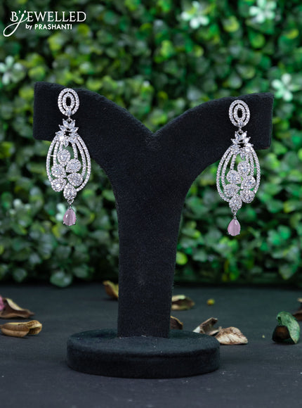 Zircon earring with baby pink & cz stones and hanging