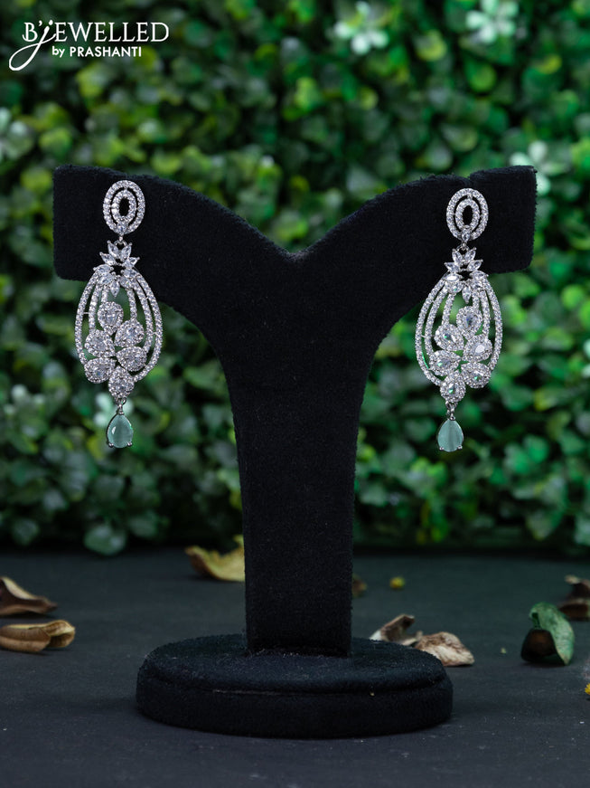 Zircon earring with mint green & cz stones and hanging