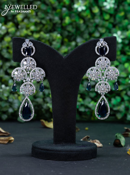 Zircon earring floral design with sapphire & cz stones and hangings