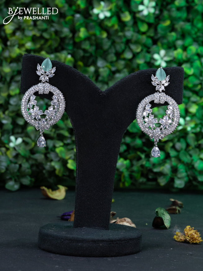 Zircon earring with mint green & cz stones and hanging