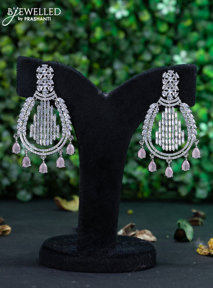 Zircon earring with baby pink & cz stones and hangings