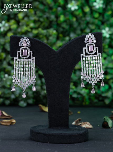 Zircon earring with baby pink & cz stones and hangings