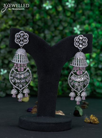 Zircon earring with baby pink & cz stones and hangings