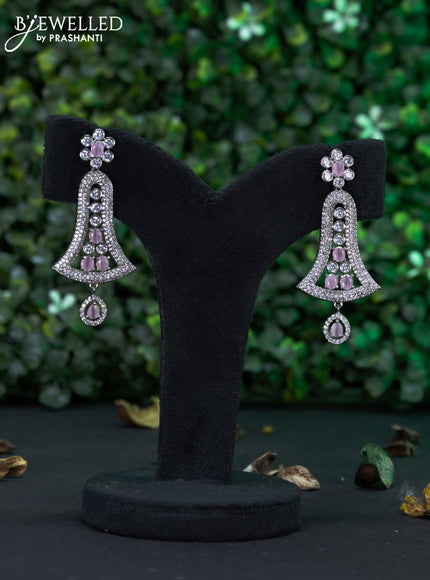 Zircon earring with baby pink & cz stones and hanging