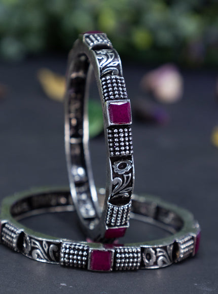 Oxidised  floral design bangles with ruby stones