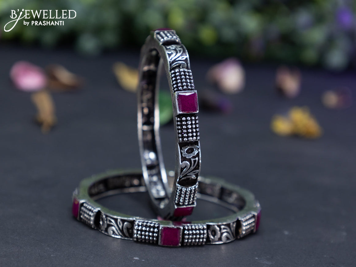 Oxidised  floral design bangles with ruby stones