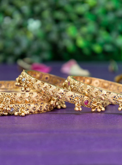 Antique bangle with pink kemp and cz stones & hanging