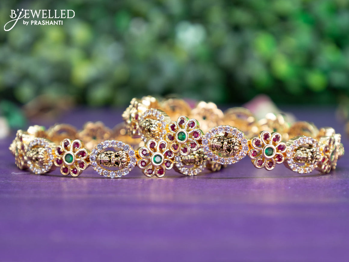 Antique lakshmi design bangle with kemp and cz stones