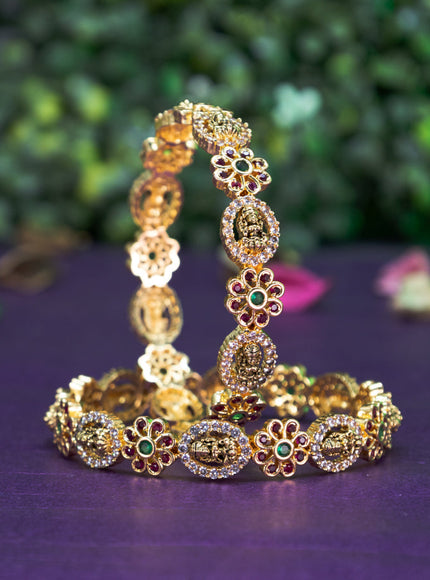 Antique lakshmi design bangle with kemp and cz stones