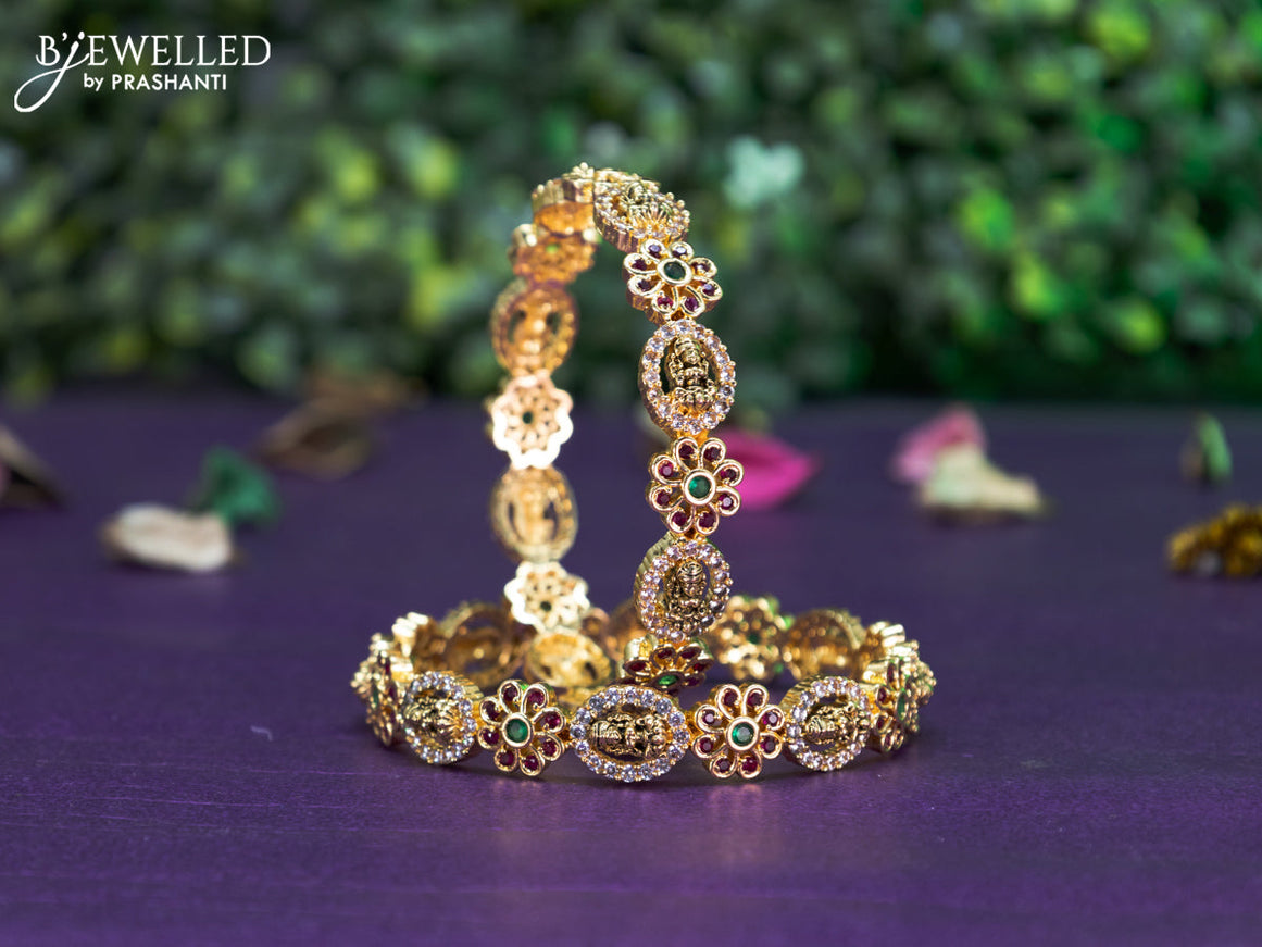 Antique lakshmi design bangle with kemp and cz stones