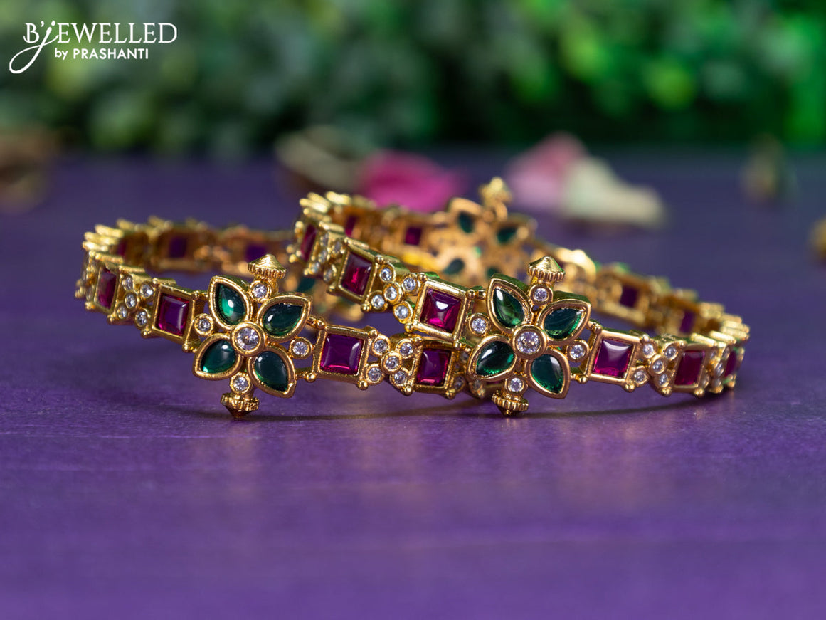 Antique floral design bangle with kemp and cz stones