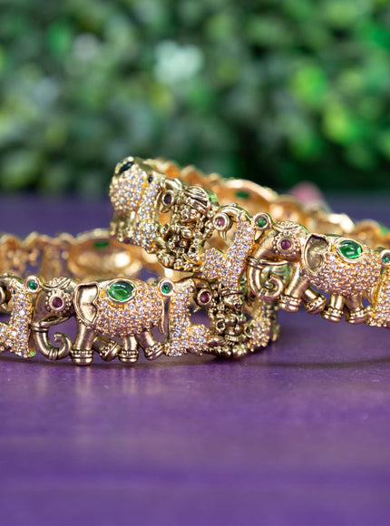 Antique lakshmi and elephant design bangle with kemp & cz stones