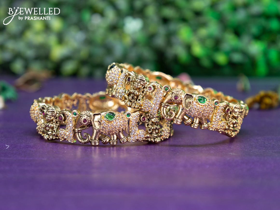 Antique lakshmi and elephant design bangle with kemp & cz stones