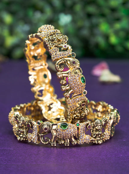 Antique lakshmi and elephant design bangle with kemp & cz stones