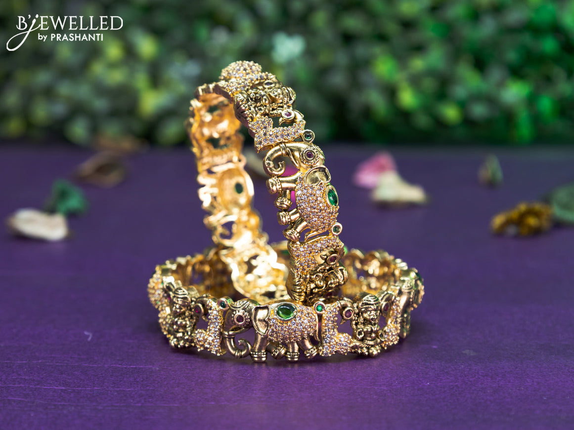 Antique lakshmi and elephant design bangle with kemp & cz stones