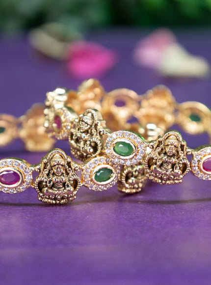 Antique lakshmi design bangle with kemp and cz stones