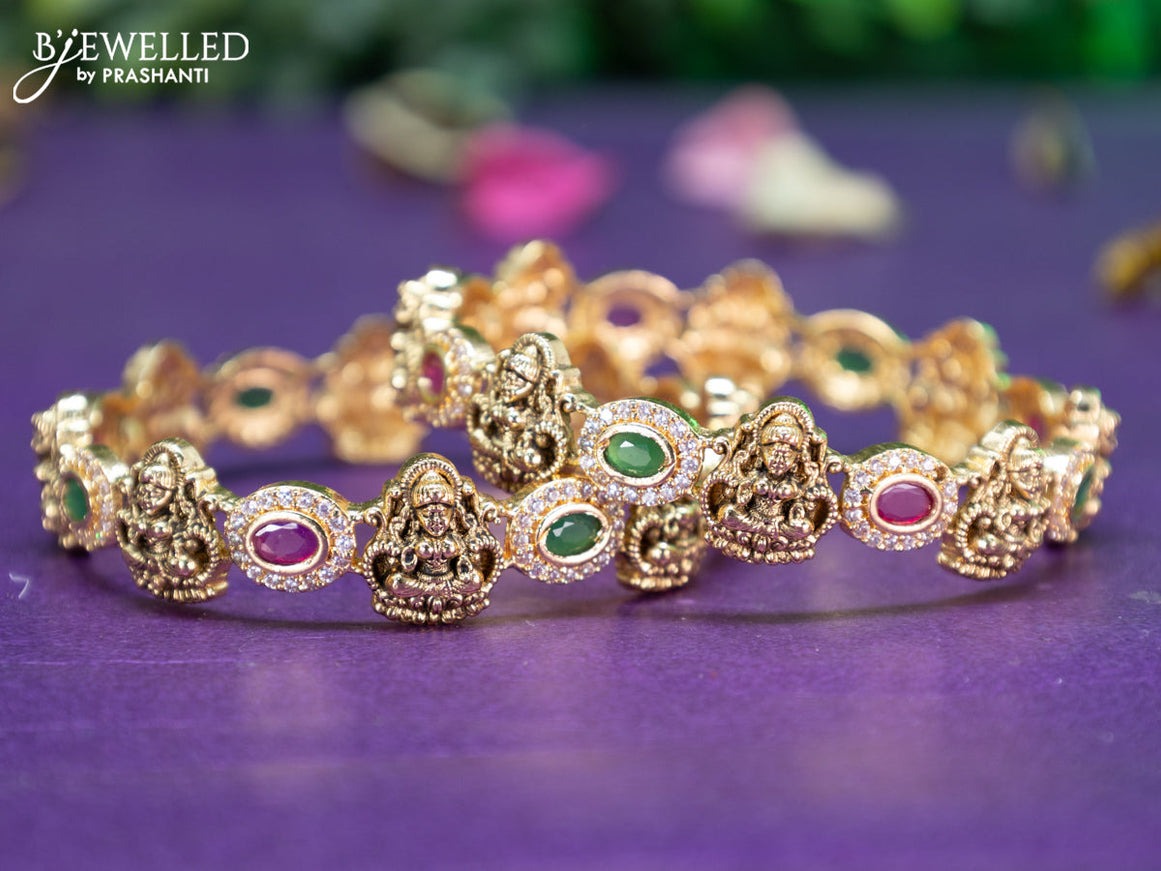 Antique lakshmi design bangle with kemp and cz stones