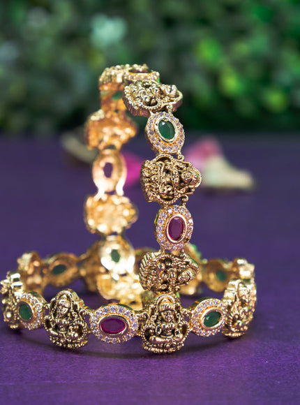 Antique lakshmi design bangle with kemp and cz stones