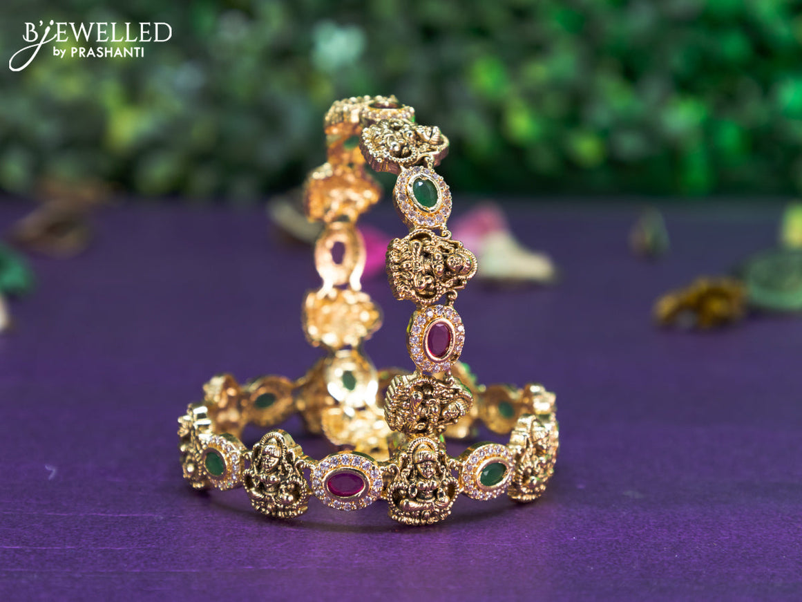 Antique lakshmi design bangle with kemp and cz stones