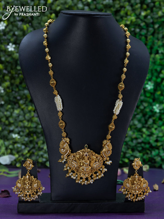 Antique haaram kemp & cz stones with krishna pendant and pearl hangings