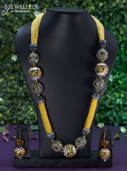 Jaipur crystal beaded yellow necklace with stones and minakari balls