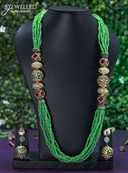 Jaipur crystal beaded green necklace with stones and minakari balls