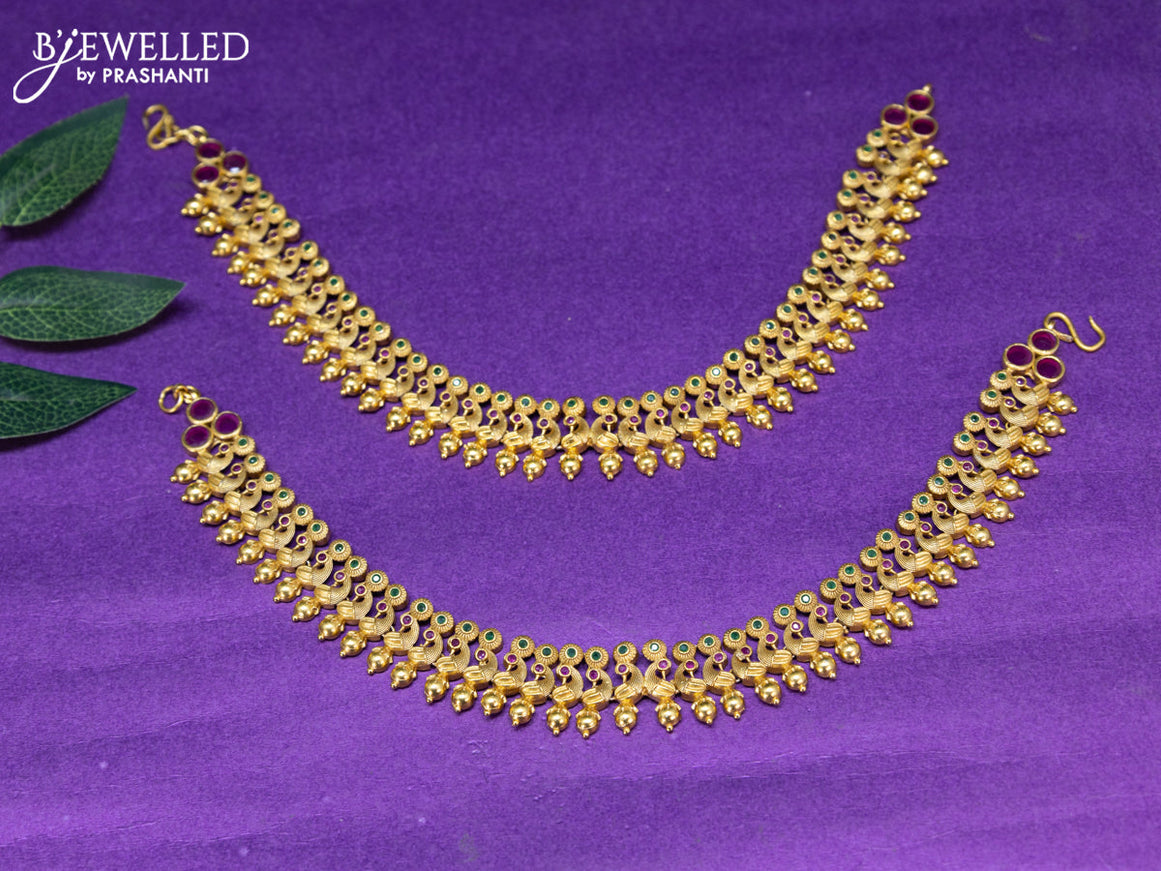 Antique anklet peacock design with kemp stones