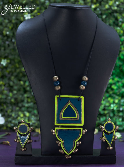 Terracotta necklace with green and blue pendant