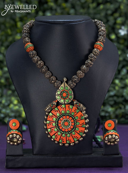 Terracotta rudhraksha necklace with pendant