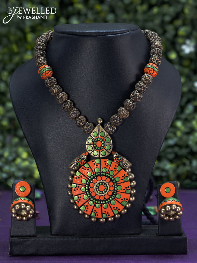 Terracotta rudhraksha necklace with pendant