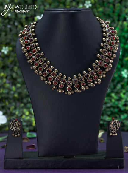 Terracotta necklace with ruby stones and hangings