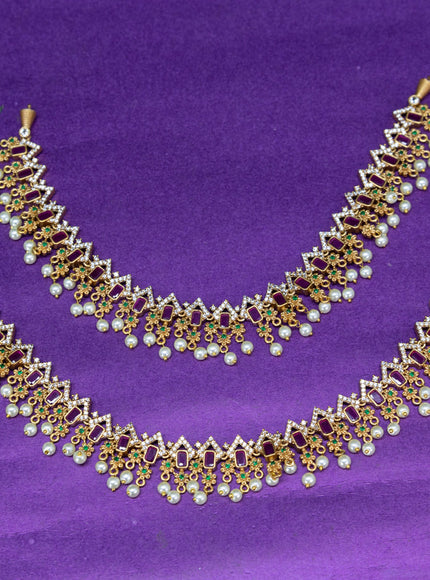 Antique anklet with kemp & cz stones and pearl hangings