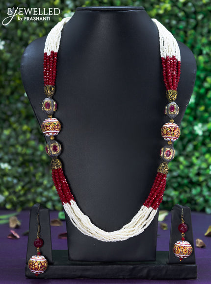 Jaipur maroon beaded and pearl necklace with minakari balls