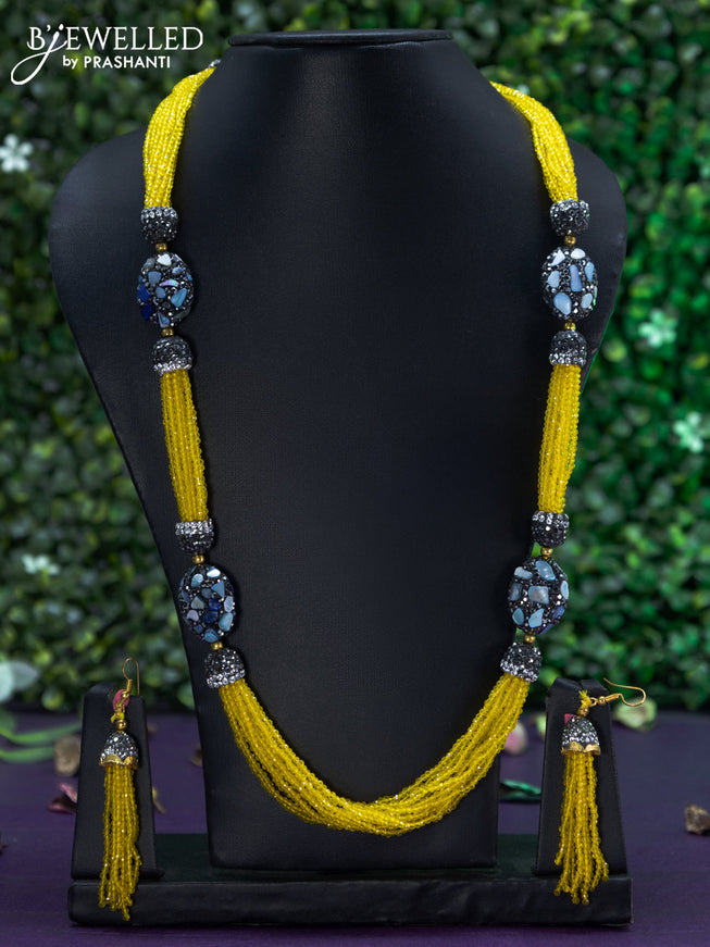 Jaipur crystal beaded yellow necklace with stones pendant