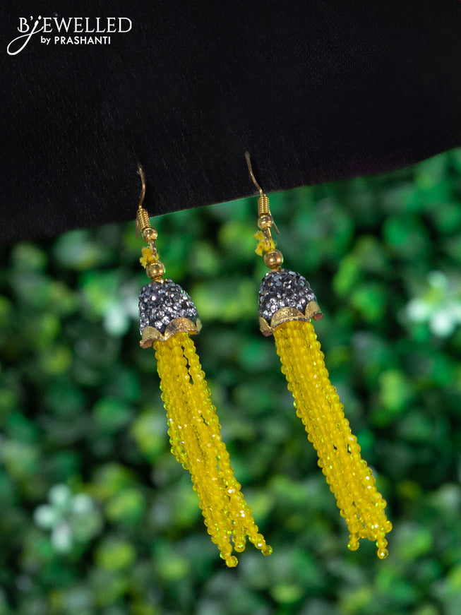 Jaipur crystal beaded yellow necklace with stones pendant